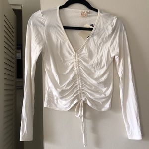 White scrunched long sleeve top